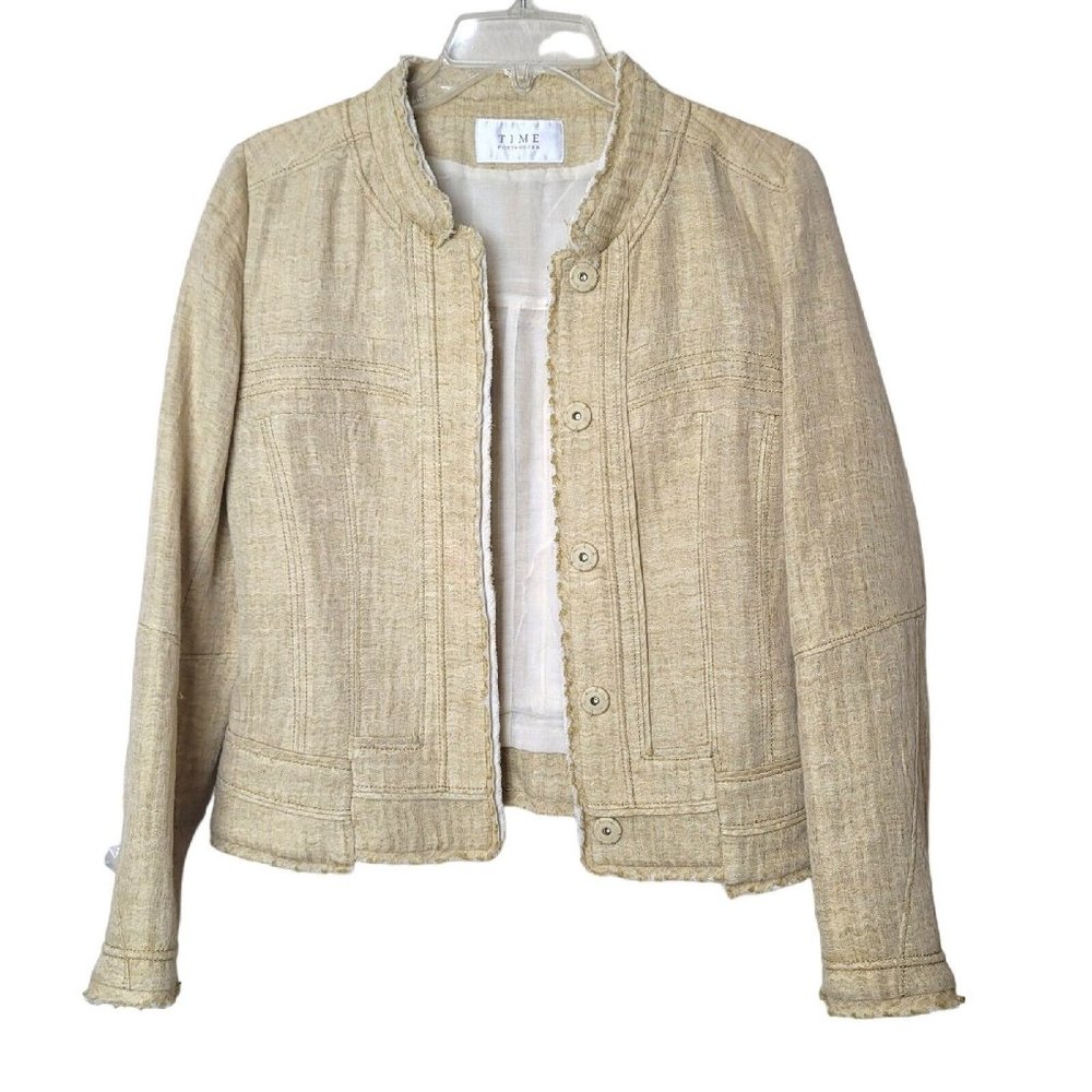 Time Postmodern Tweed Blazer Jacket Size S Yellow/Beige Raw Ham Made In Italy